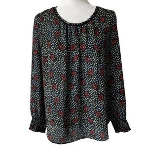 Premise Studio Y2K Black Peasant Floral Art Deco Blouse Medium